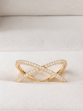 Gold Pavé Criss Cross X Ring